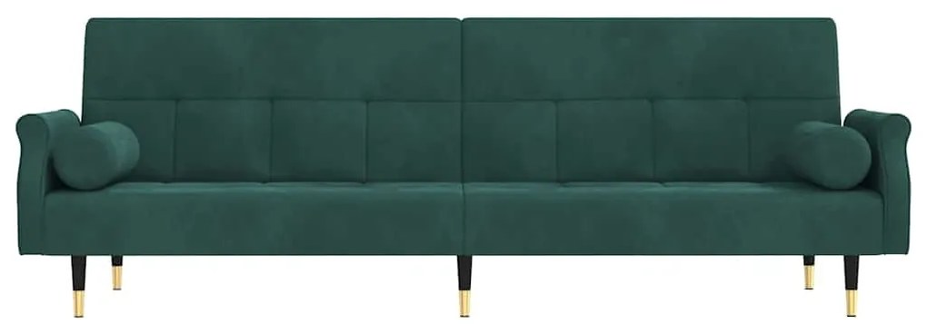 Sofá-cama com almofadões veludo verde-escuro