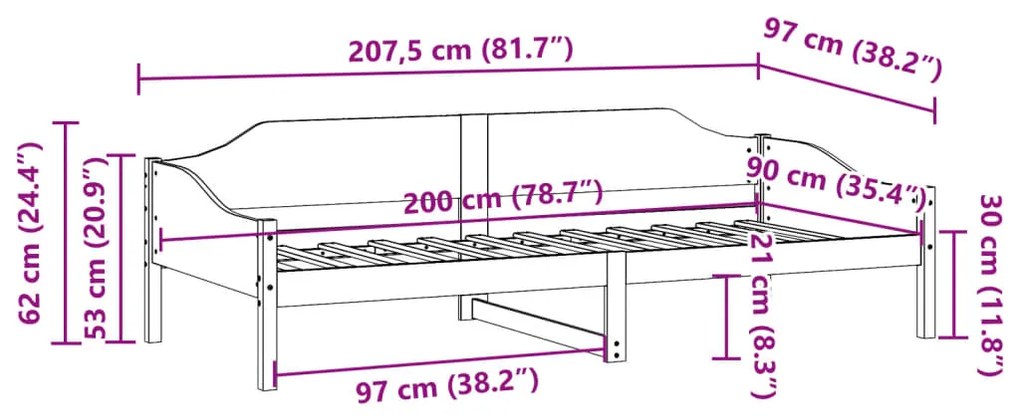 Estrutura de cama 90x200 cm madeira de pinho maciça