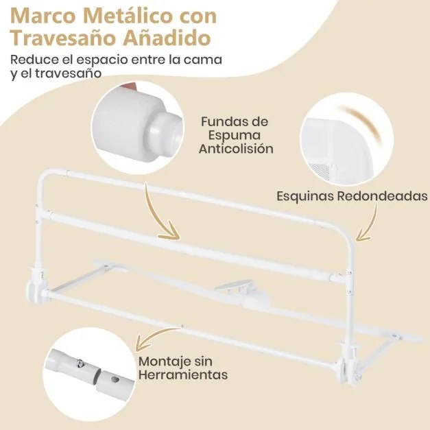 Barreira de Cama para Crianças Pequenas Dobrável de 100 cm com Capa Removível e Lavável e Correia de Segurança Branca
