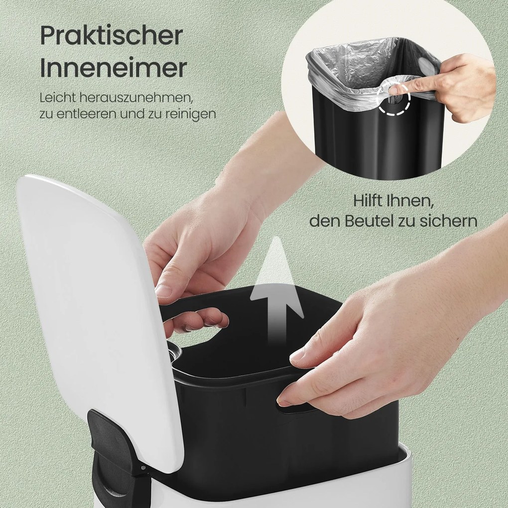 Caixote do lixo para casa de banho 6 litros 23,9 x 19,3 x 25,5 cm com pedal em aço branco