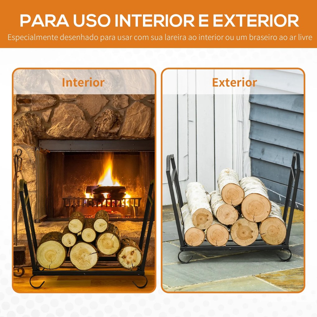 Outsunny Suporte para Lenha Dobrável Porta Lenha Interior e Exterior M