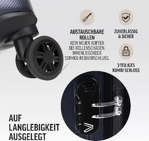 Conjunto de 3 malas rígidas «New York», rodas de 360°, ABS Azul escuro