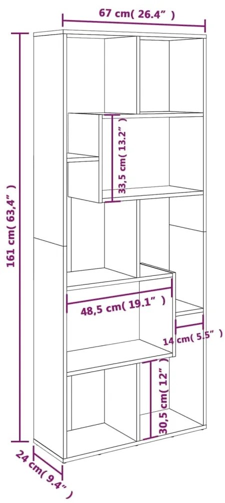 Estante 67x24x161 cm derivados de madeira sonoma cinza