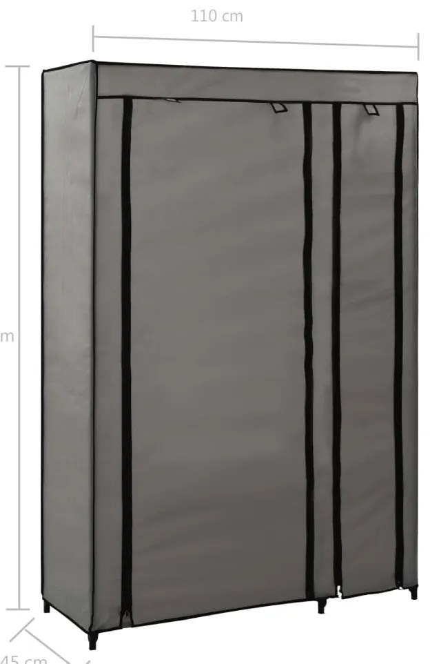 Roupeiro dobrável 110x45x175 cm tecido cinzento