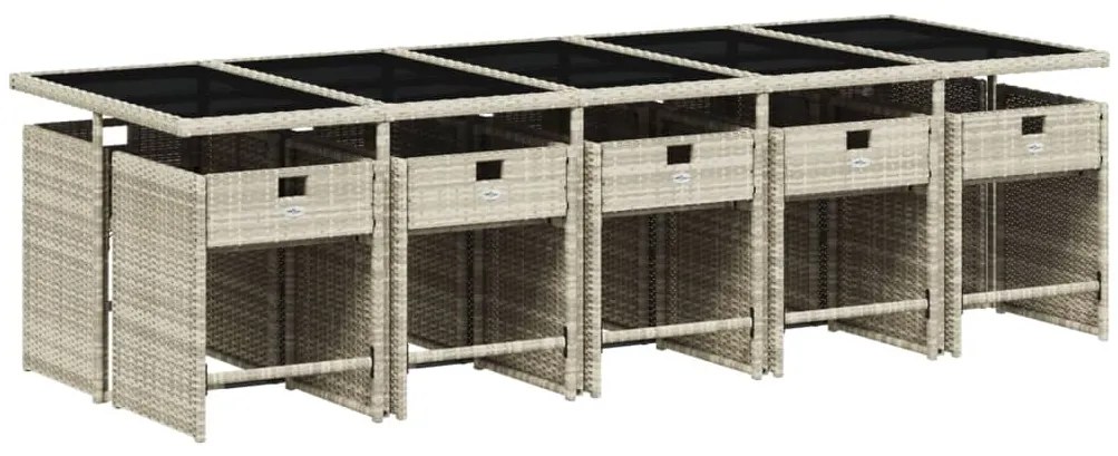 11 pcs conjunto jantar p/ jardim c/ almofadões vime PE cinzento