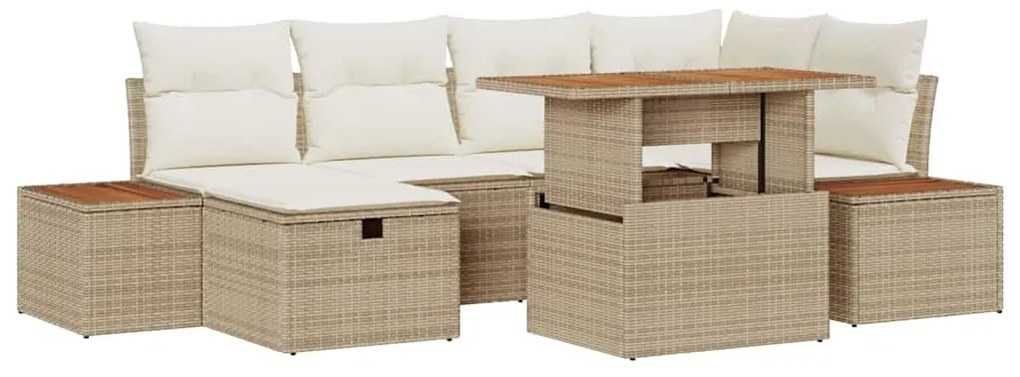 Conjunto de Sofá de Jardim de 7 Peças com Almofadas Bege