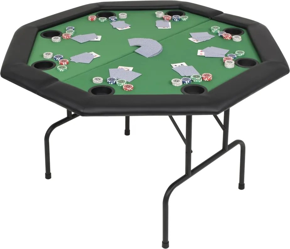 Mesa de póquer dobrável em dois 8 jogadores octogonal verde