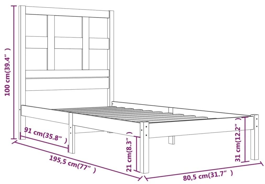 Estrutura cama pequena solteiro 75x190 cm madeira maciça preto