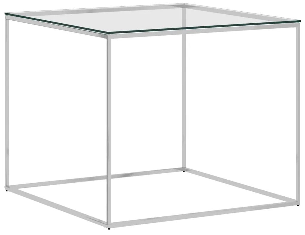 Mesa de centro 50x50x43 cm aço inoxidável prateado e vidro