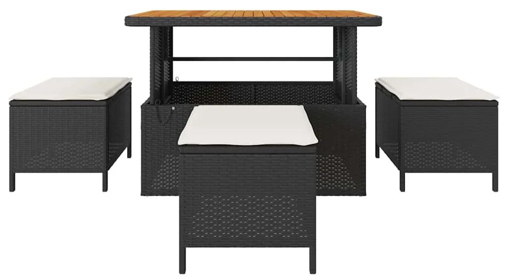 Conjunto de Jantar para Jardim de 4 Peças com Almofadas Preto Rattan d