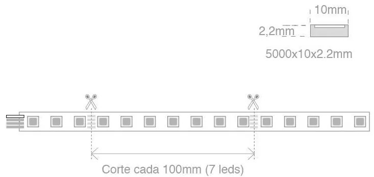 Fita de LED de cor única SMD5630, DC24V DC, 5m (70 Led/m) - Sensor de temperatura, 75W, IP67, Branco Frio