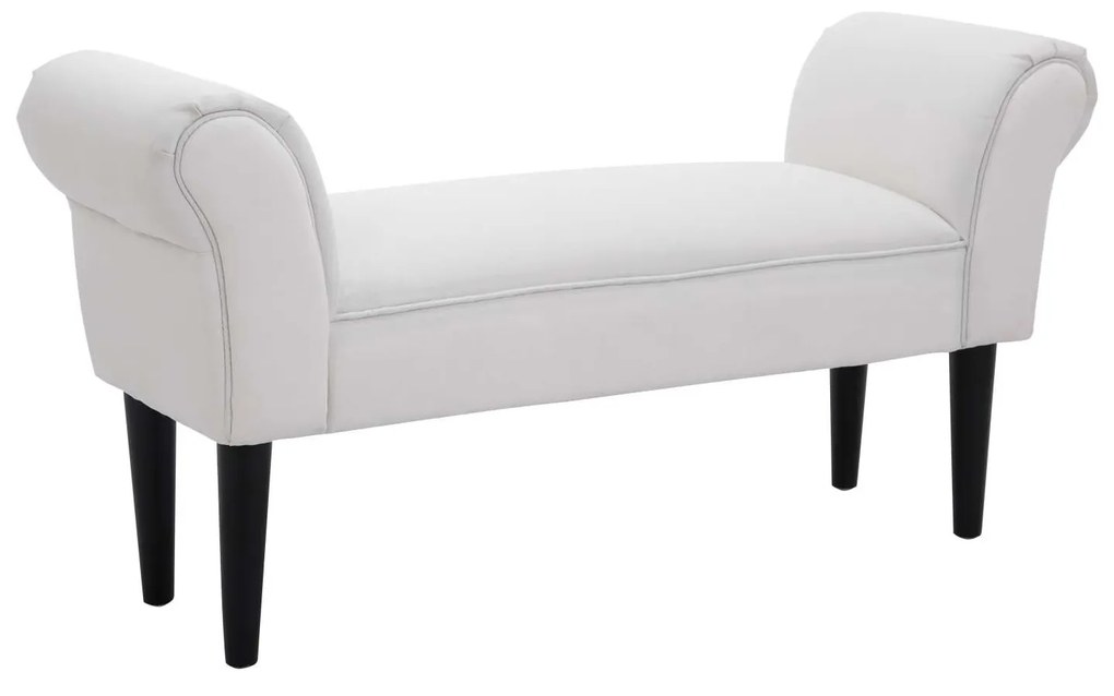 HOMCOM Banco Pé Cama Braços Curvados Estofado Pés Madeira 130kg 102x31x51cm Branco