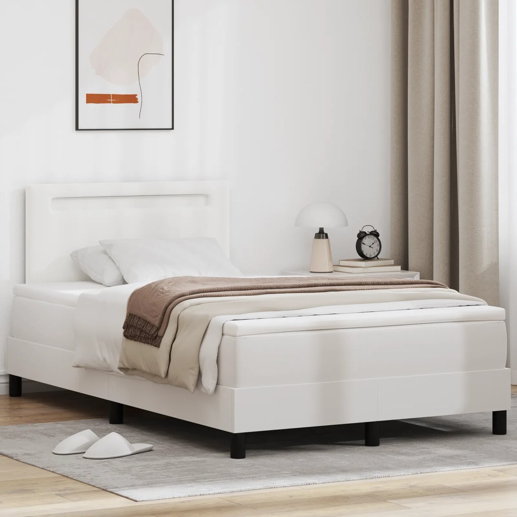 Cama Box Spring vidaXL com Colchão Branca 120x200 cm Couro Sintético