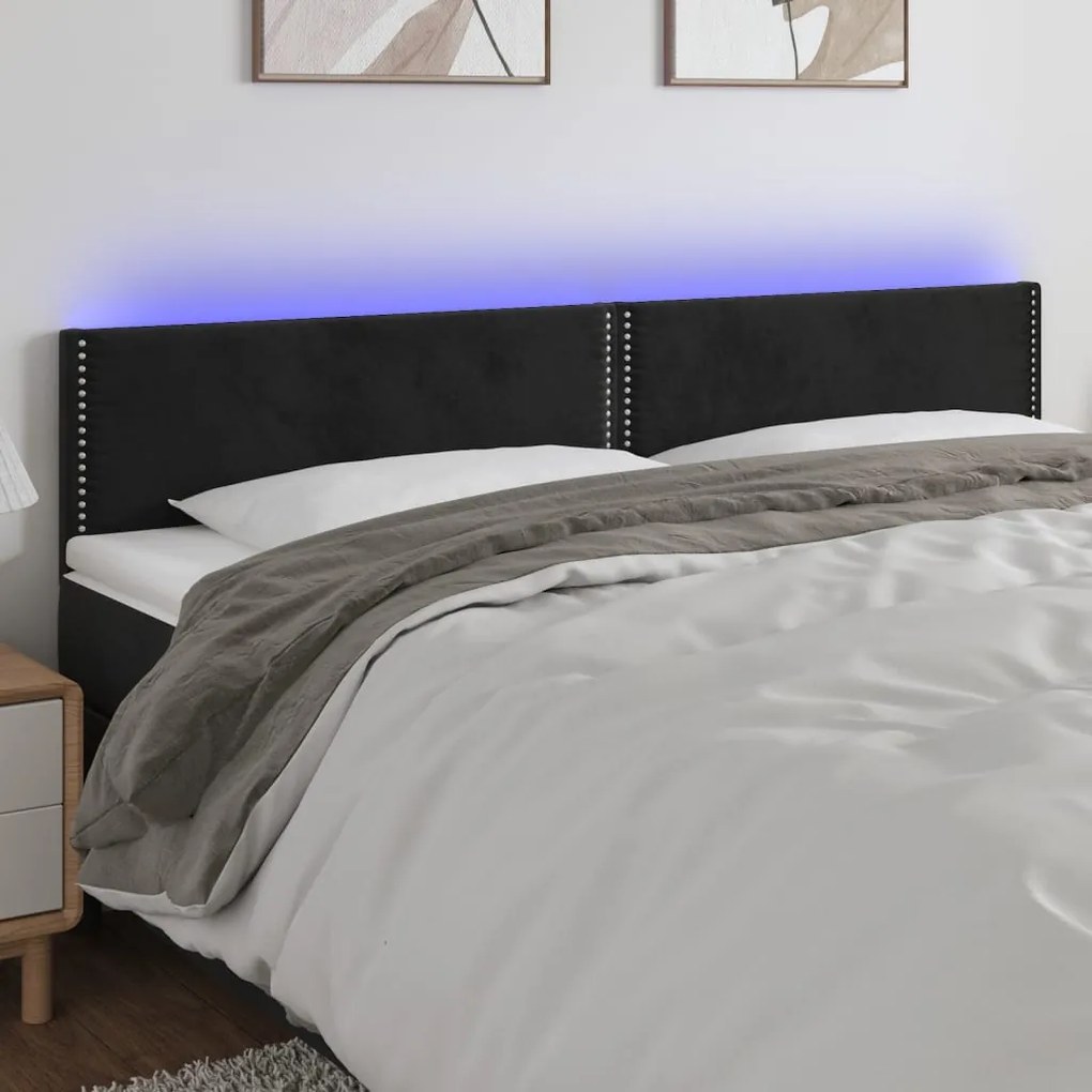 Cabeceira de cama c/ luzes LED veludo 200x5x78/88 cm preto