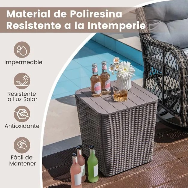 Baú de arrumação para exterior 43 L Caixa de arrumação em vime Resina Baú de jardim com tampa amovível Mesa lateral de arrumação de jardim para terraç