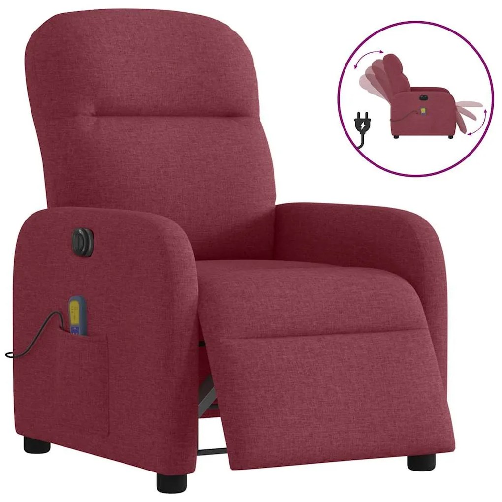 vidaXL Poltrona reclinável de massagens elétrica tecido vermelho tinto