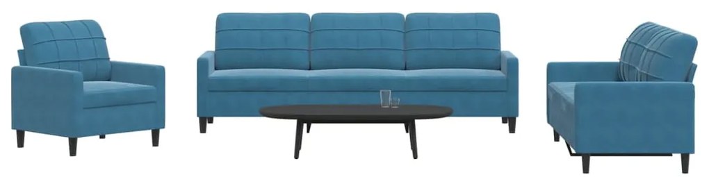 4 pcs conjunto de sofás com almofadões veludo azul