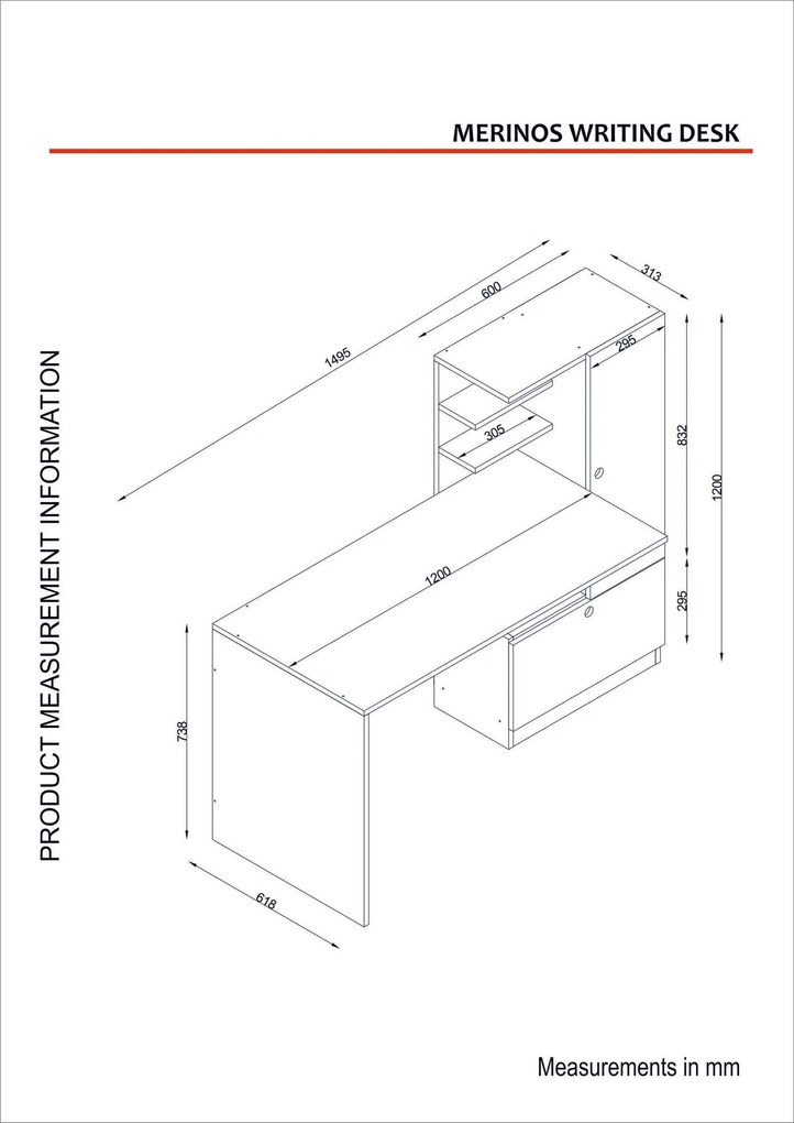 Secretária Merinos – Branco Nogueira – 149,5x120x61,8 cm | Tribo Home