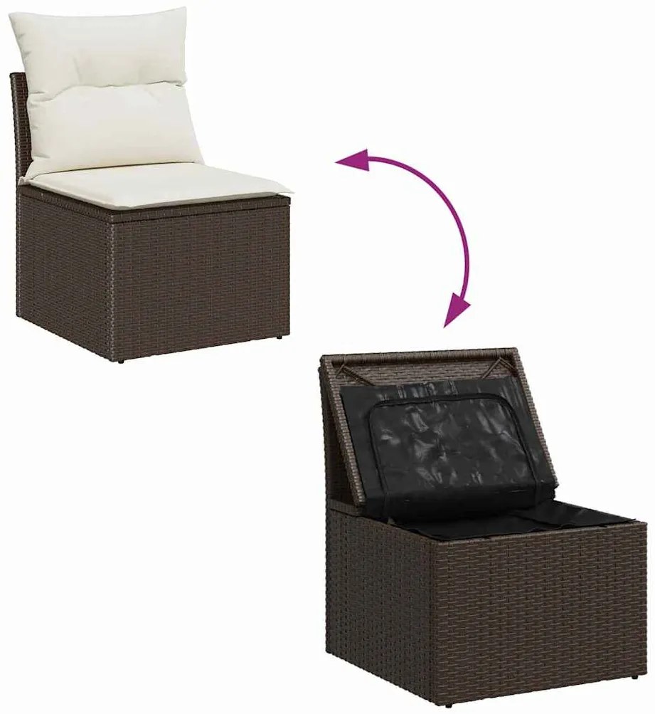 Conjunto de Sofá de Jardim com 9 Peças com Almofadas Castanho Rattan d