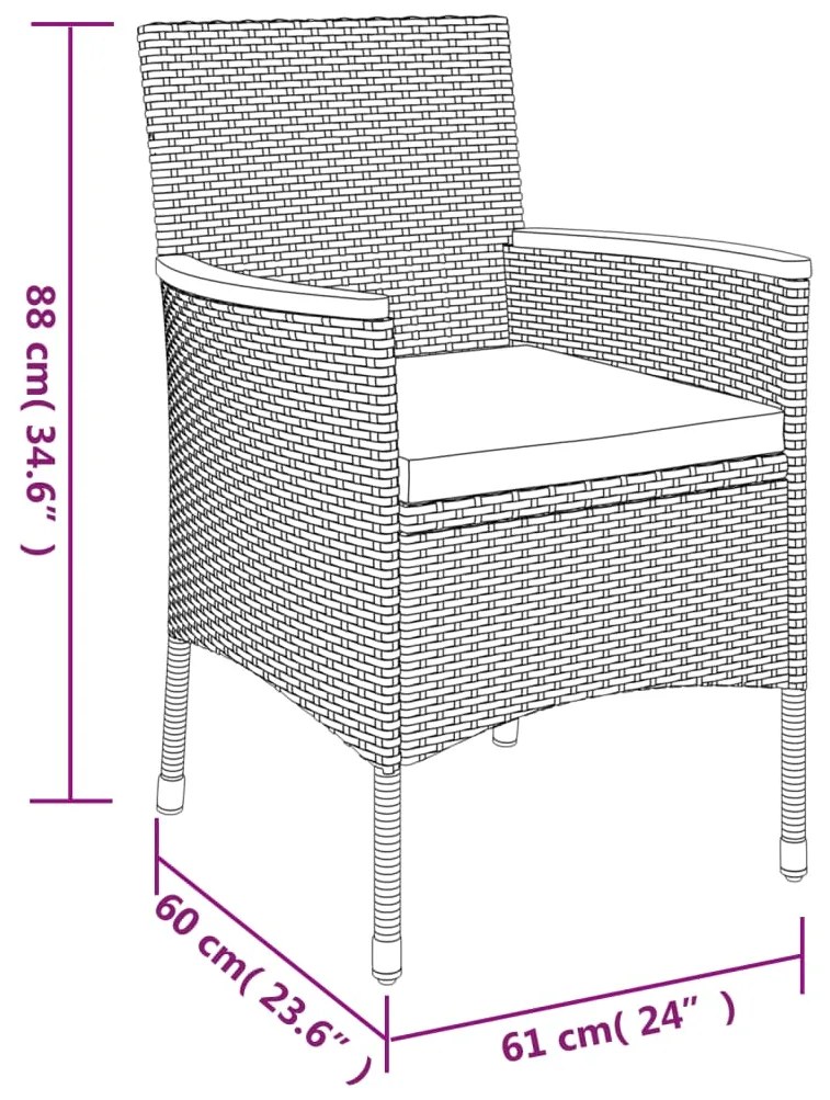 7 pcs conjunto de jantar p/ jardim c/ almofadões vime PE cinza