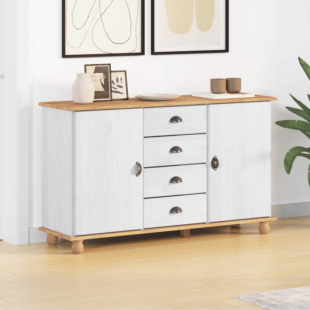 vidaXL Aparador 'ASKIM'Branco 133,5x40x79 cm Madeira Sólida de Pinus