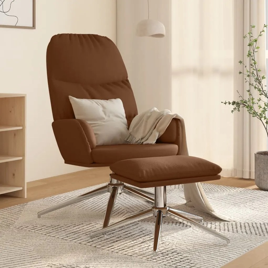 3097375 vidaXL Cadeira de descanso com banco camurça artificial castanho