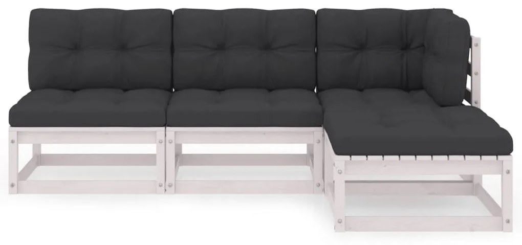 4 pcs conjunto lounge de jardim c/ almofadões pinho maciço