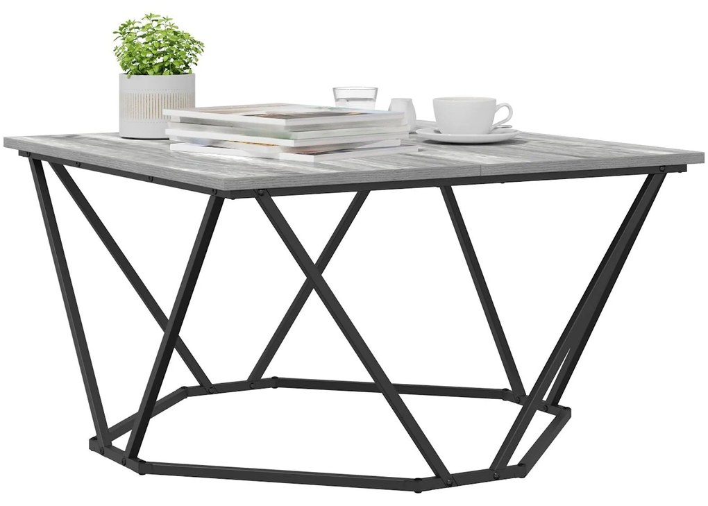 Mesa de Centro Cinza Sonoma 80x80x45 cm Madeira Engenharia