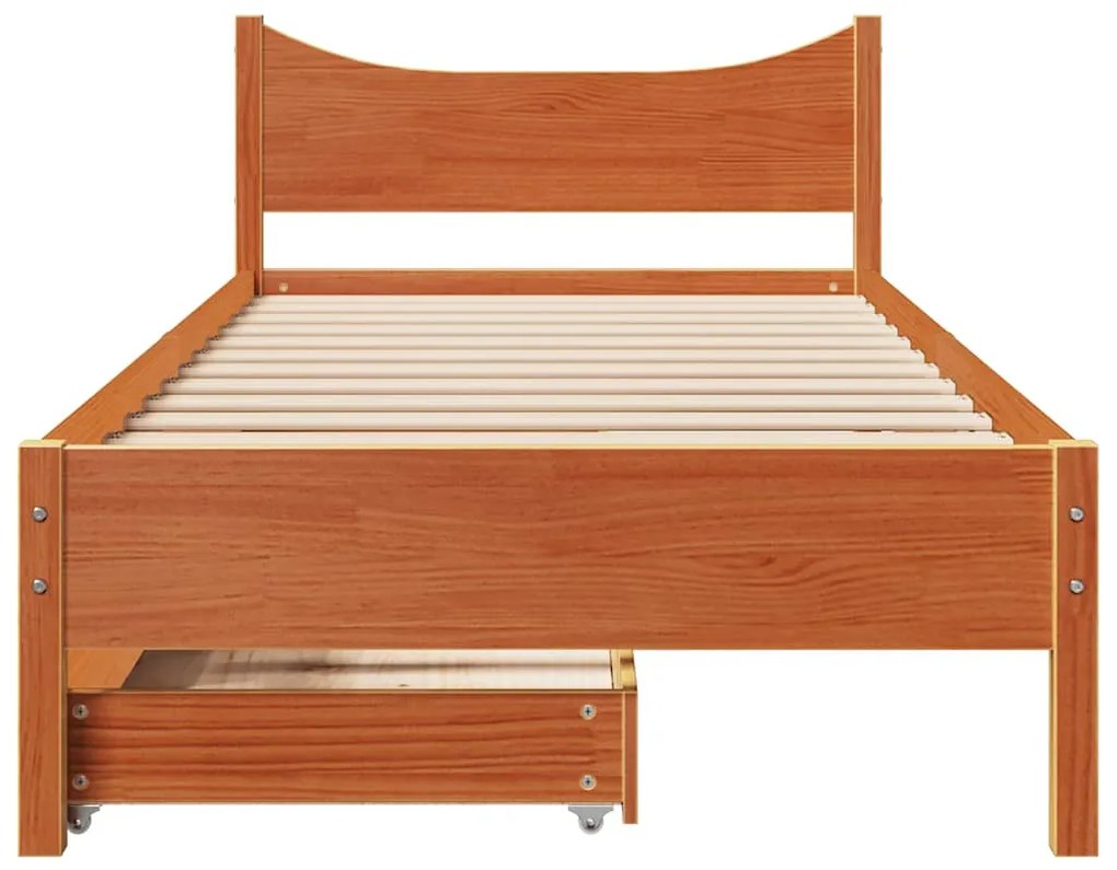 Estrutura de cama c/ gavetas 75x190cm pinho maciço castanho-mel