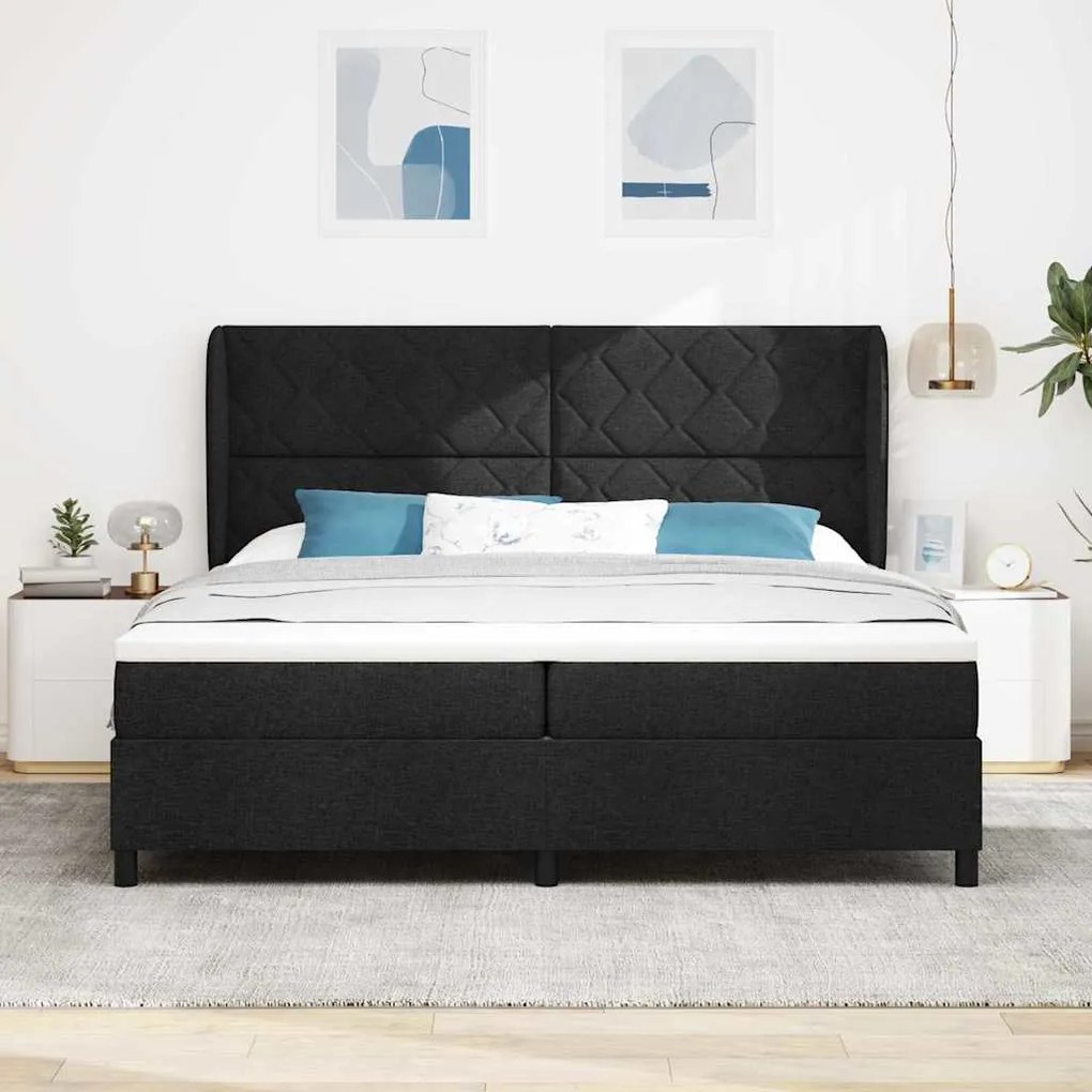 Cama com Estrado e Colchão , Preto, 200x200 cm, Tecido