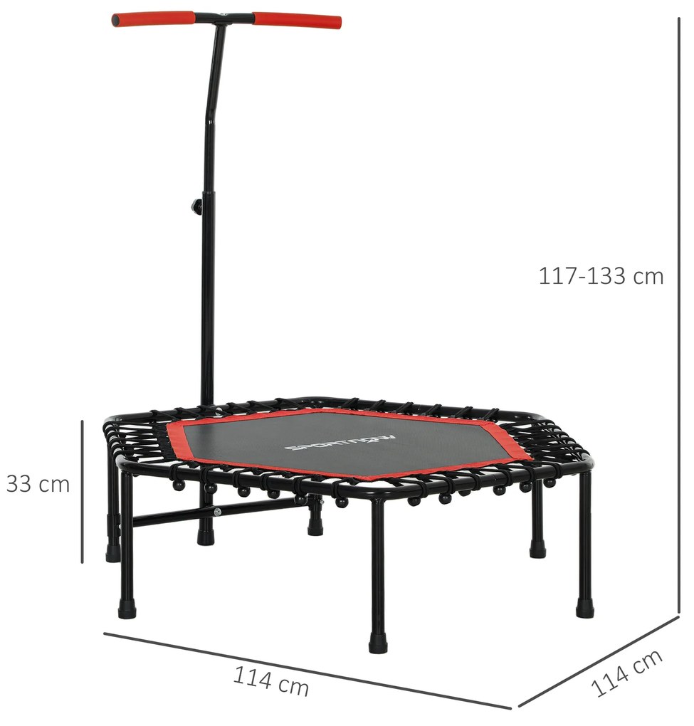 Trampolim Fitness 114x114x132 cm com Guiador Ajustável em 3 Níveis Estrutura de Aço para Treino de Perna Corpo Vermelho