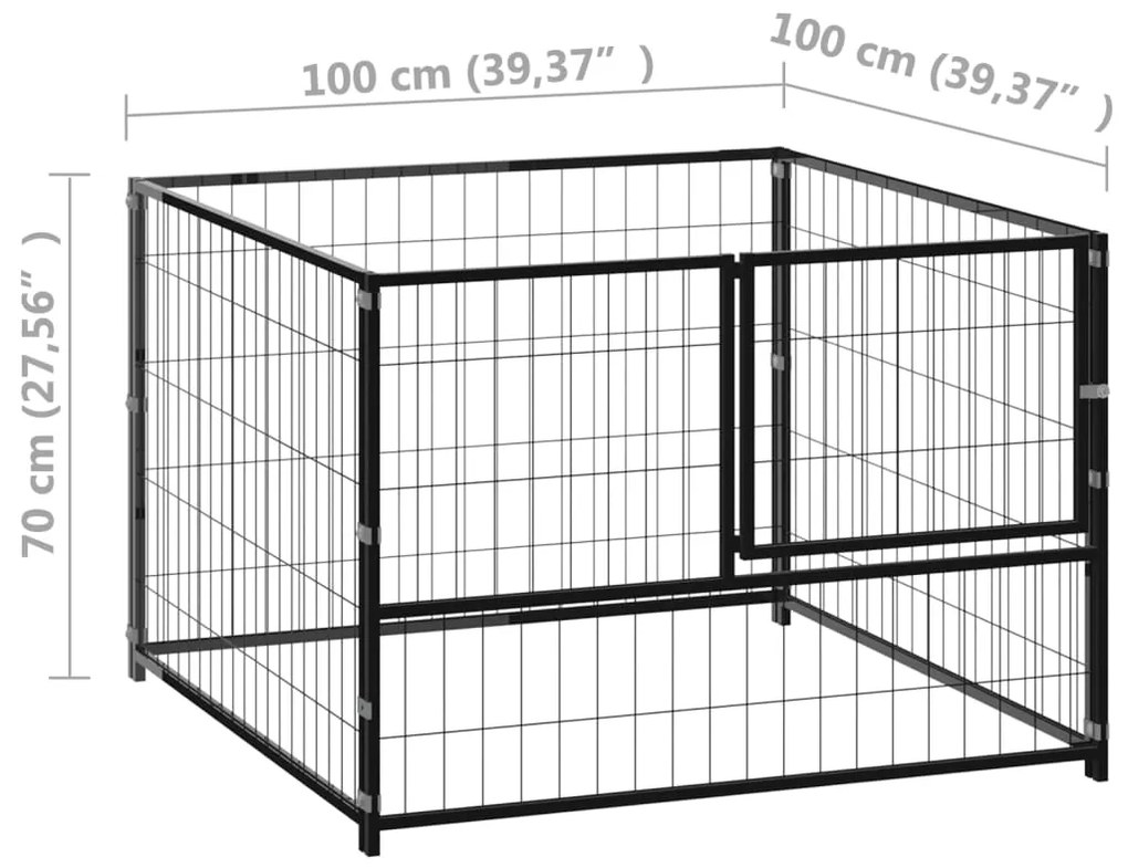 Canil para cães 100x100x70 cm aço preto