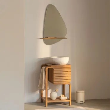 Conjunto De Móvel De Casa De Banho Em Madeira De Teca Bradley Irregular Em Cimento Branco ??40 Cm Fedro & Irregular Com Prateleira De Madeira - Sklum