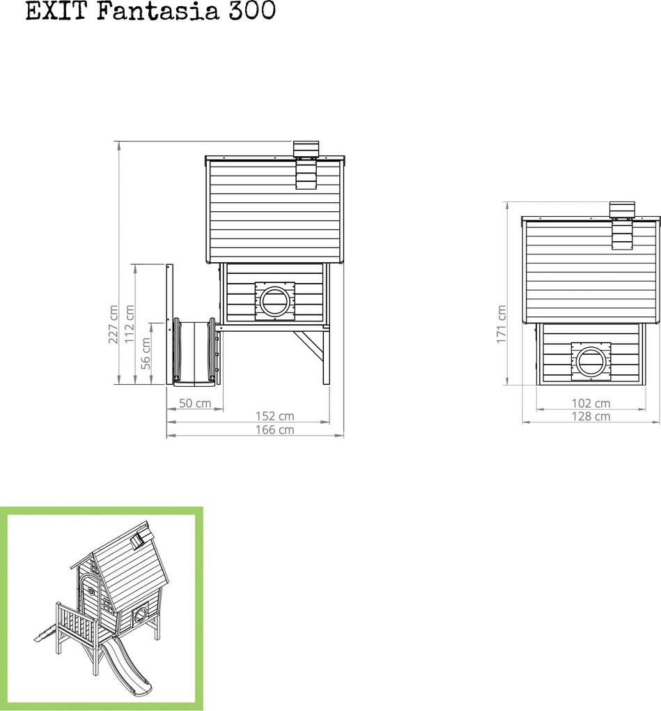 Casa de brincar exterior para crianças Fantasia 300 em madeira com escorrega natural