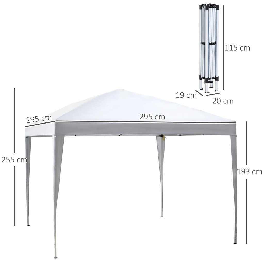 Tenda Dobrável Pop Up 2,95x2,95 cm com Bolsa de Transporte Altura Ajustável Anti-UV e Impermeável para Terraço Pátio Branco Prateado