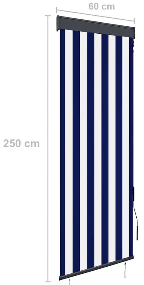 Estore de rolo para exterior 60x250 cm azul e branco