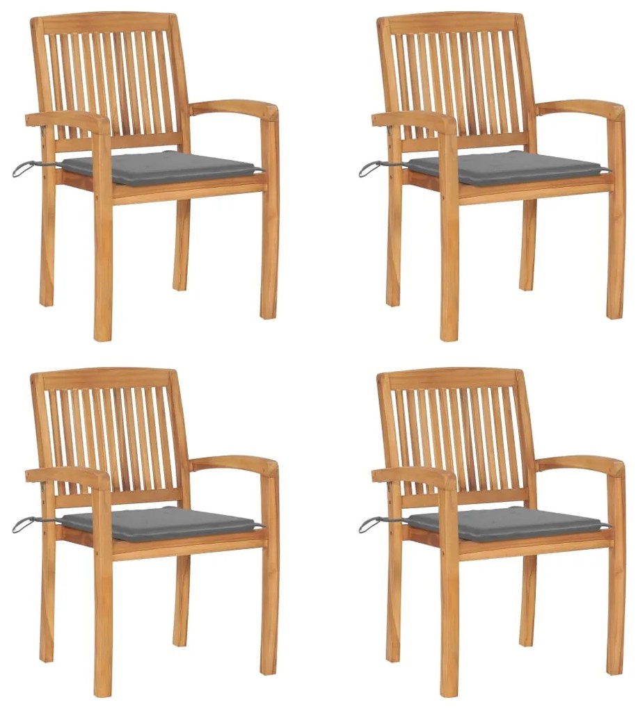 vidaXL Cadeiras de jardim empiháveis c/ almofadões 4 pcs teca maciça