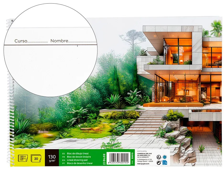 Bloco de Desenho Lineal Espiral 230x325mm 20 Folhas 130gr Perfurado