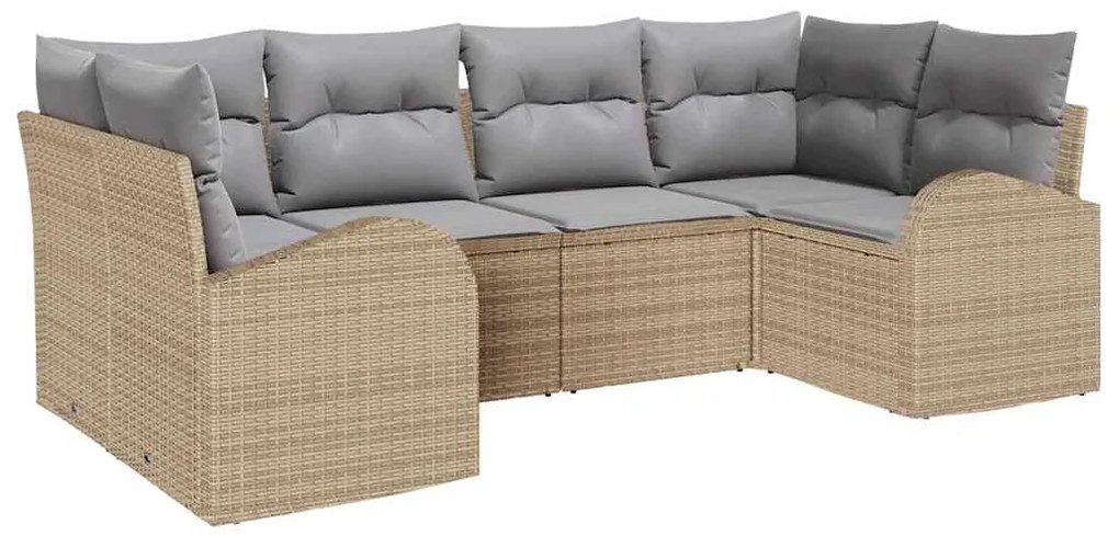 Conjunto de Sofá de Jardim com 6 Peças e Almofadas Bege em Poliratan