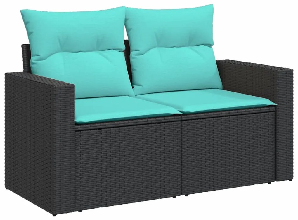 6 pcs conjunto de sofás p/ jardim c/ almofadões vime PE preto