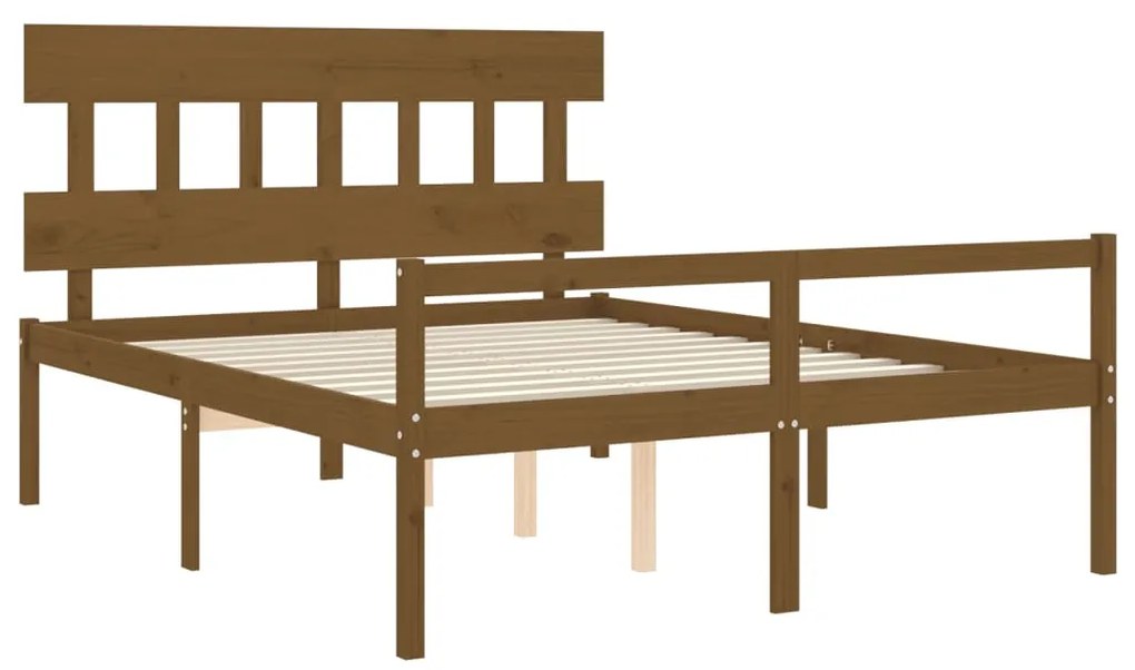 Cama idosos king size c/ cabeceira madeira maciça castanho-mel