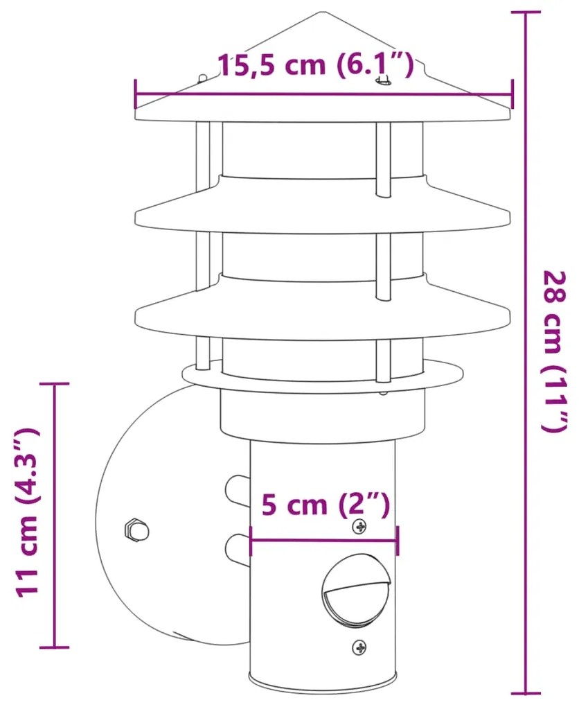 Candeeiros parede p/ exterior c/ sensor 2pcs aço inox. prateado