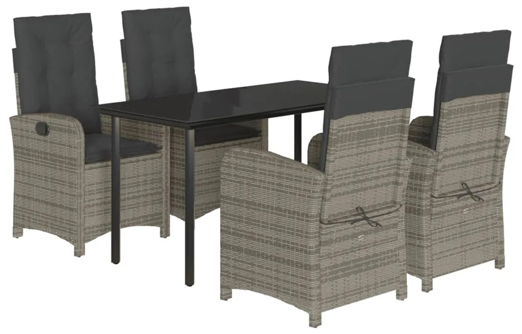 5 pcs conjunto de jantar p/ jardim c/ almofadões vime PE cinza