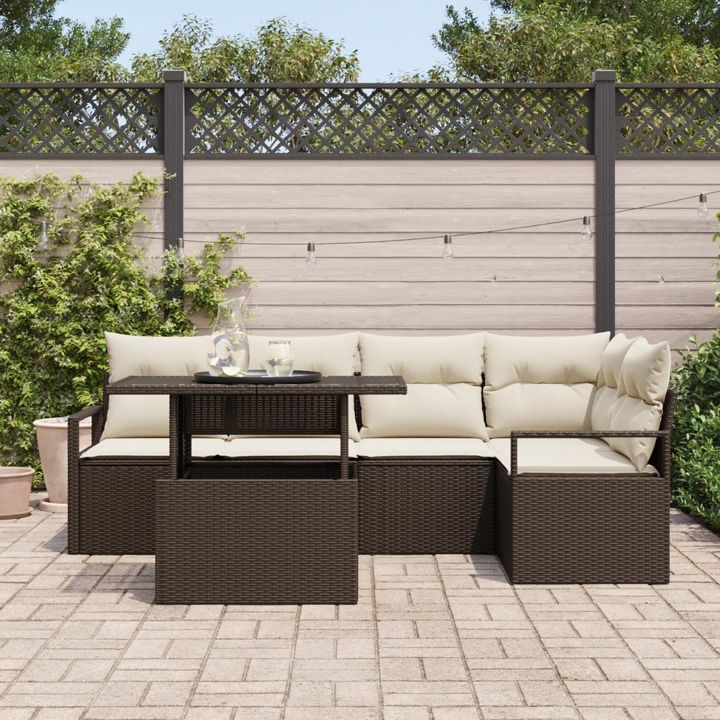 Conjunto de Sofá de Jardim vidaXL de 6 Peças com Cushions Castanho em