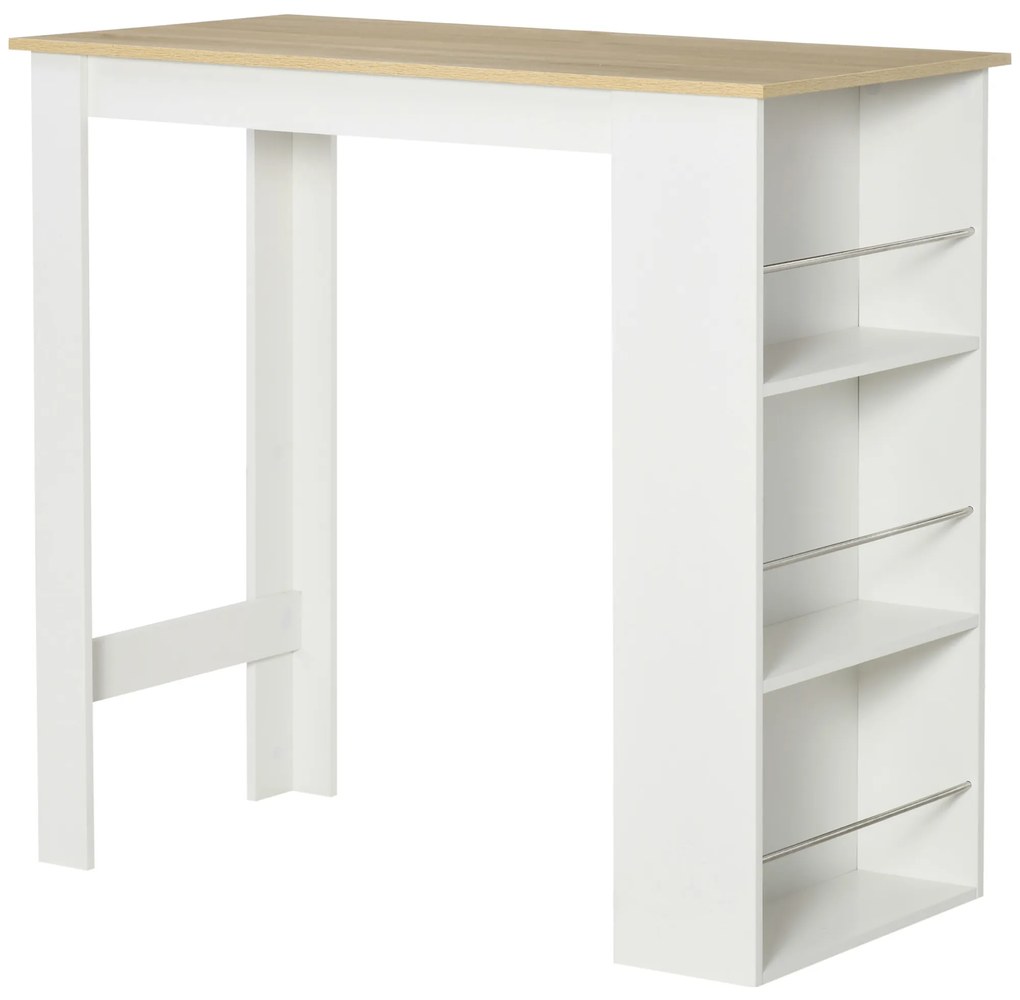 HOMCOM Mesa Bar Bistrô 3 Prateleiras Suporte Estilo Moderno Cozinha Sala Jantar 112x57x106 cm Branco