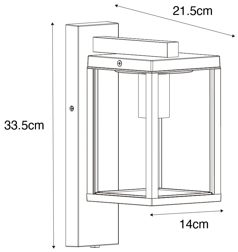 Lanterna de parede exterior preta com vidro canelado e sensor crepuscular - Charlois