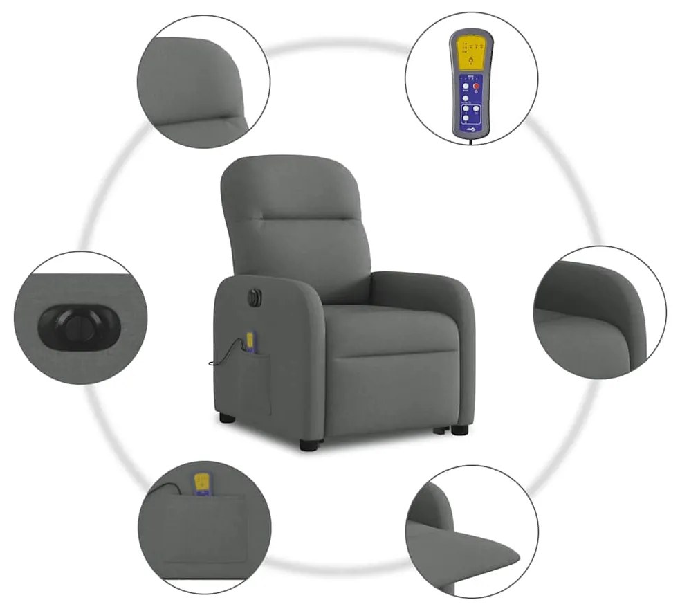 Poltrona elétrica elevatória massagens tecido cinzento-escuro