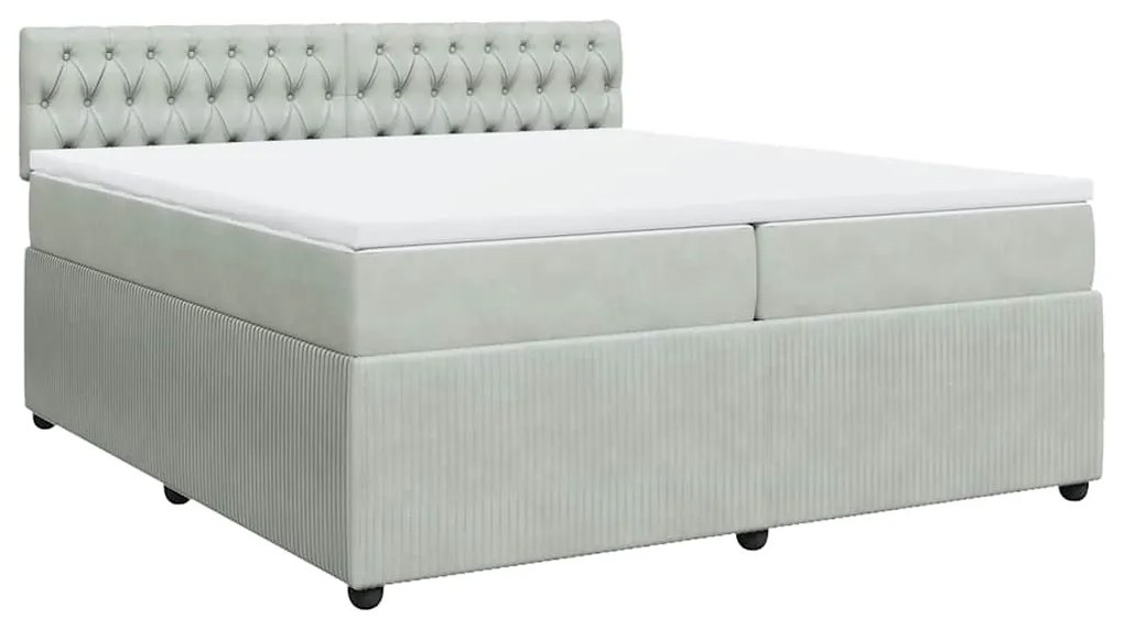 Cama com molas/colchão 200x200 cm veludo cinzento-claro