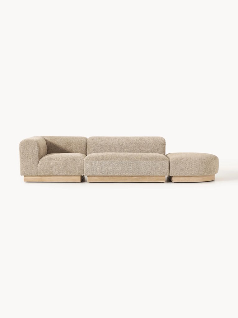 Módulo com chaise longue em teddy-bouclé Natalie, com repousa pés