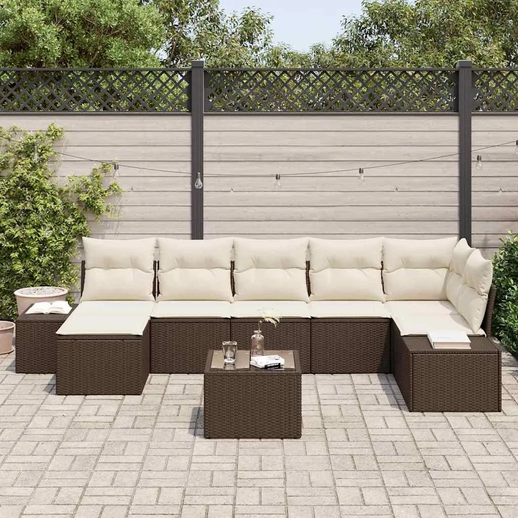 Conjunto de Sofás de Jardim de 7 Peças com Almofadas em Rattan Poly